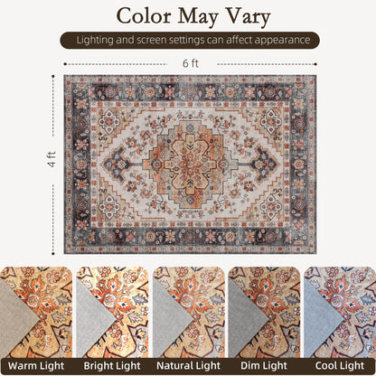 Machine Washable Vintage Oriental Medallion Area Rug For Home Decor
