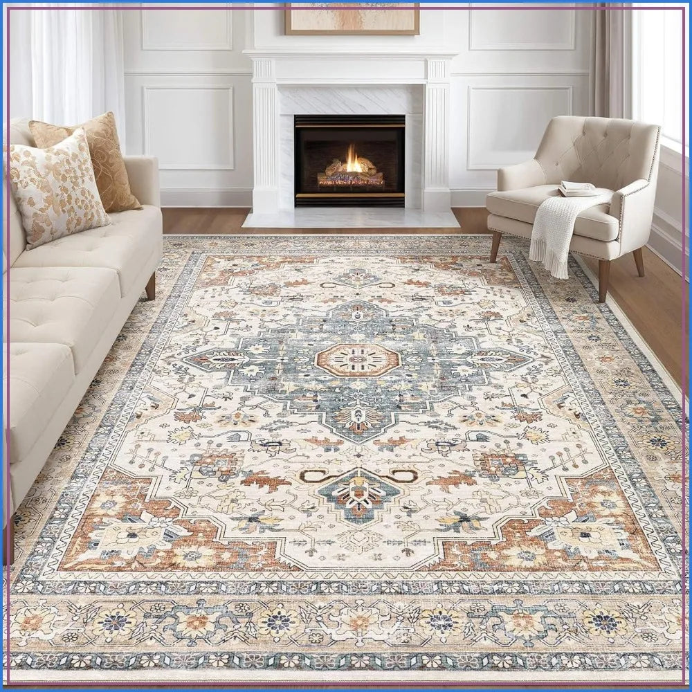 Washable Boho Area Rug Stain Resistant Non Slip For Living Room