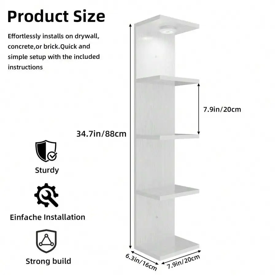 Wooden Five Tier Wall Mounted Floating Shelf For Home Storage