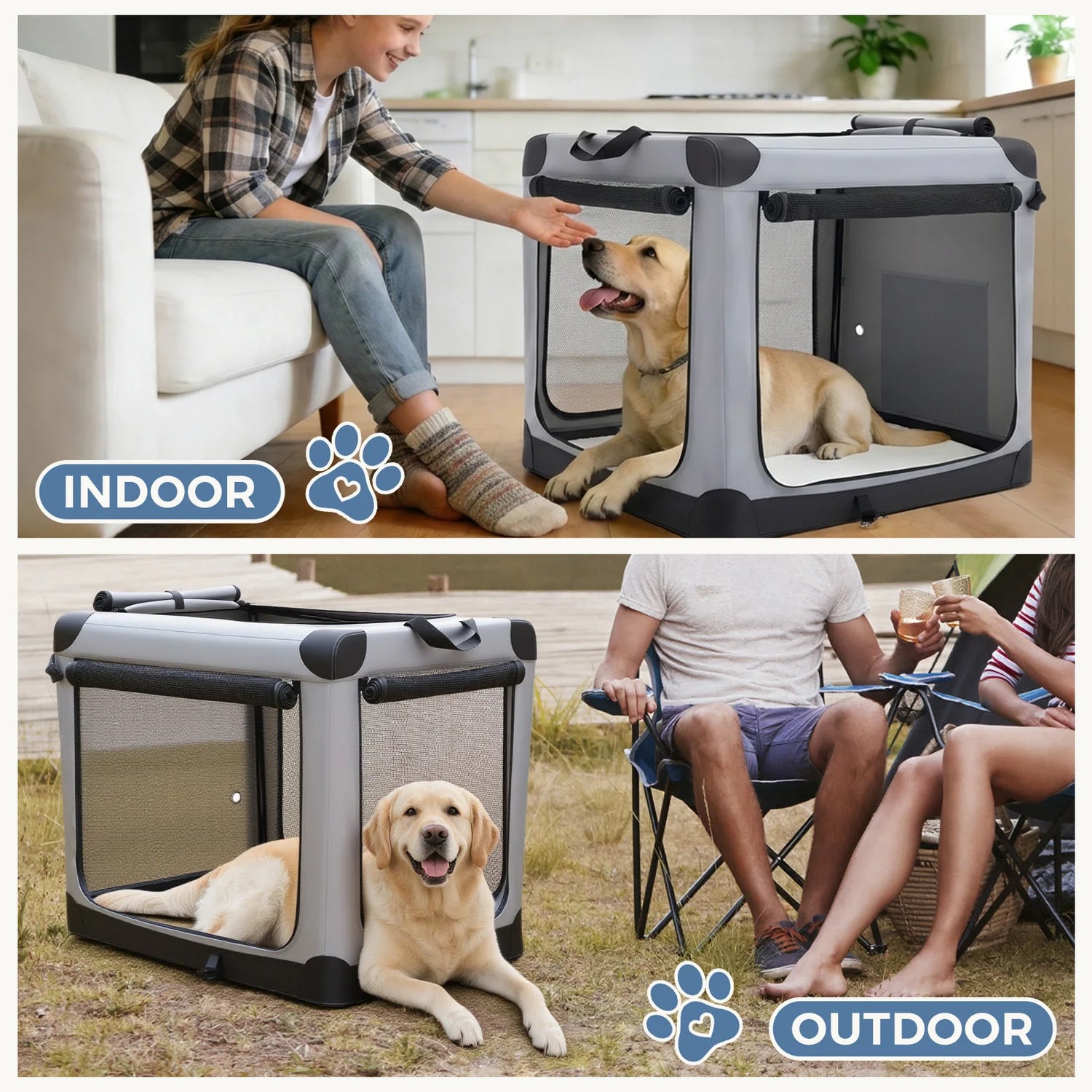 JHK Foldable Soft Dog Crate with Three Doors Portable Kennel
