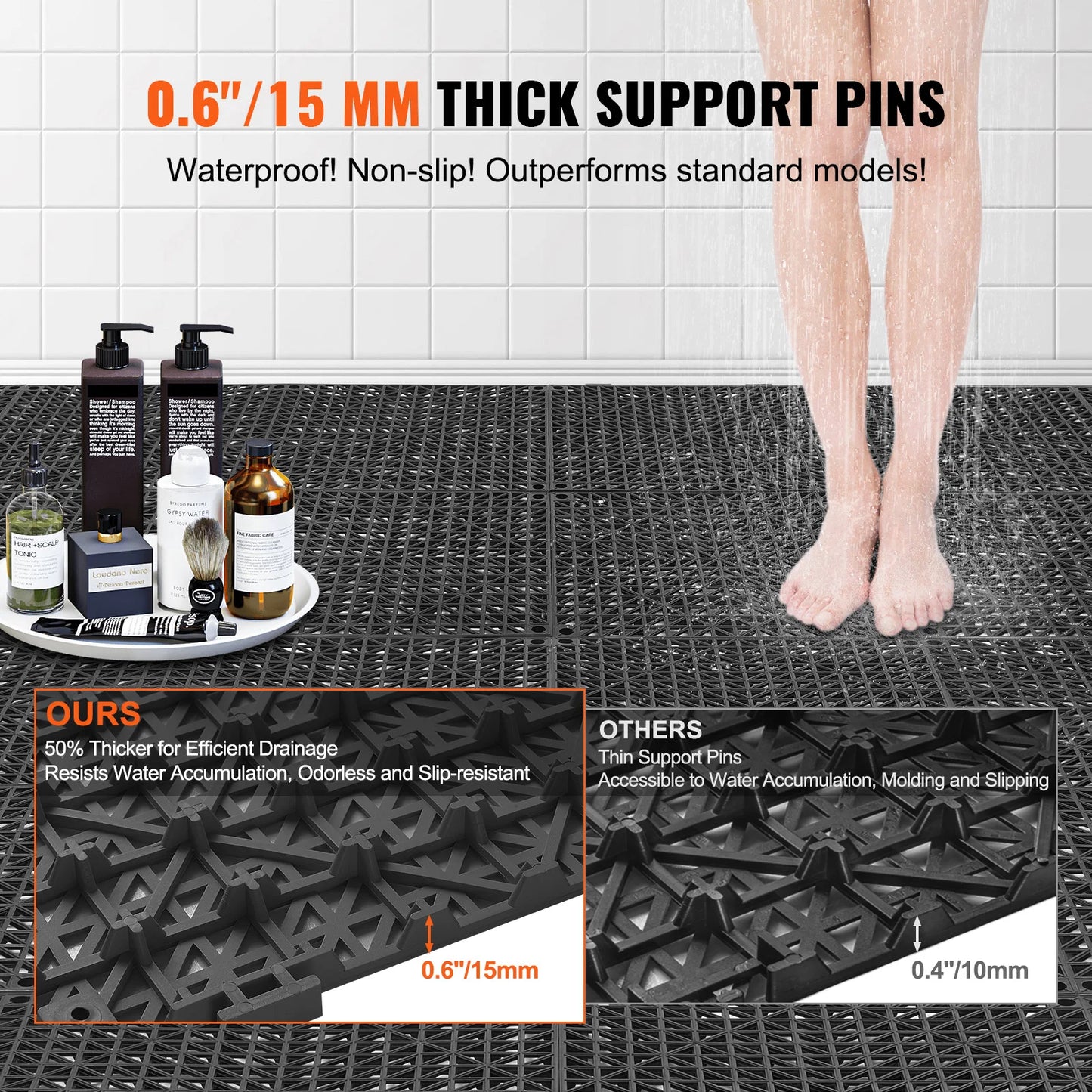 SucceBuy Interlocking PVC Drainage Floor Tiles Non Slip for Bathroom Pool