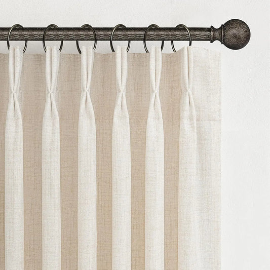 Pinch Pleated Linen Curtains With Hooks And Rings