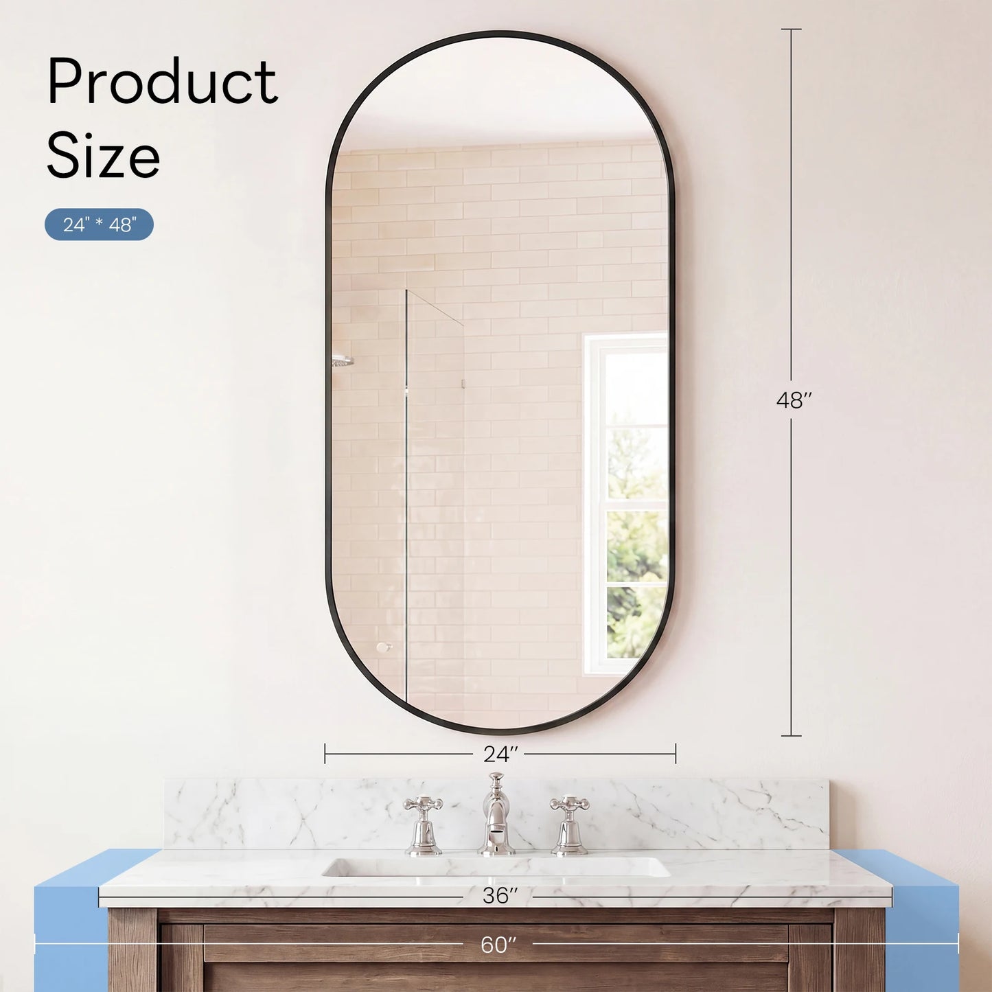 JHK Oval Wall Mirror With Metal Frame For Living Room
