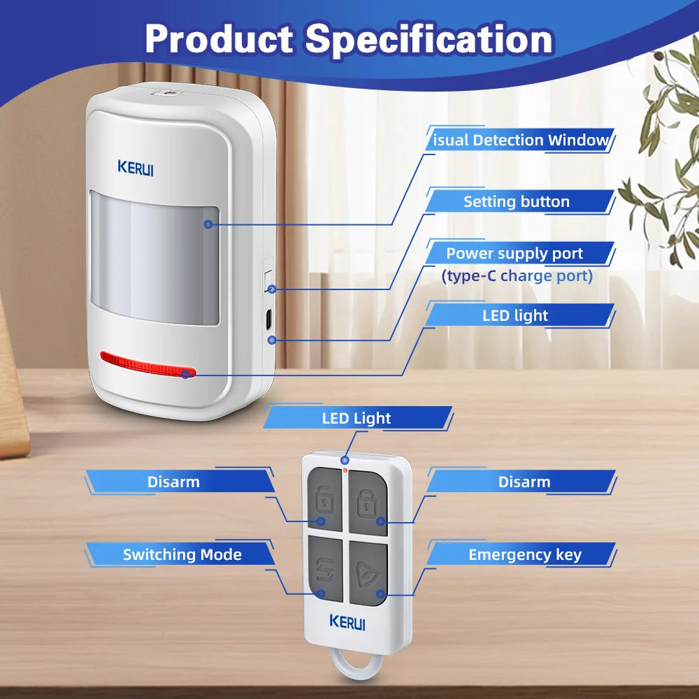 KERUI Wireless PIR Motion Alarm With Remote Control For Elders