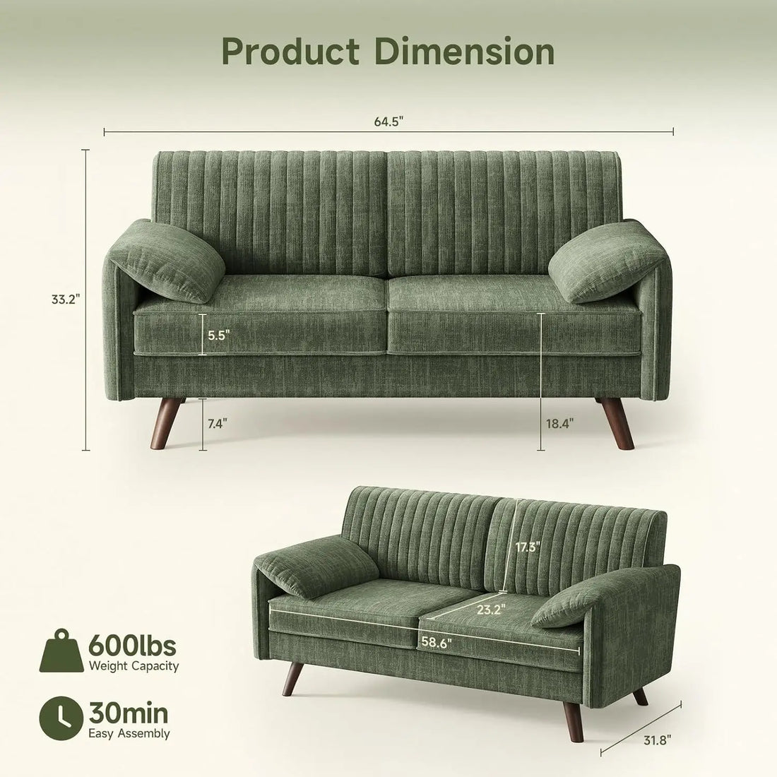 Onbrill Modern Chenille Fabric Loveseat Sofa For Cozy Living Rooms