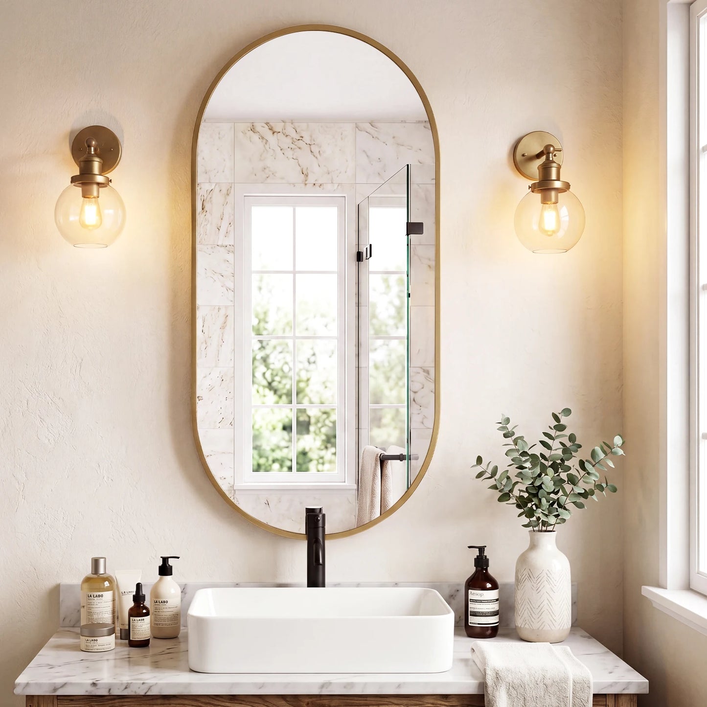 JHK Oval Wall Mirror With Metal Frame For Living Room