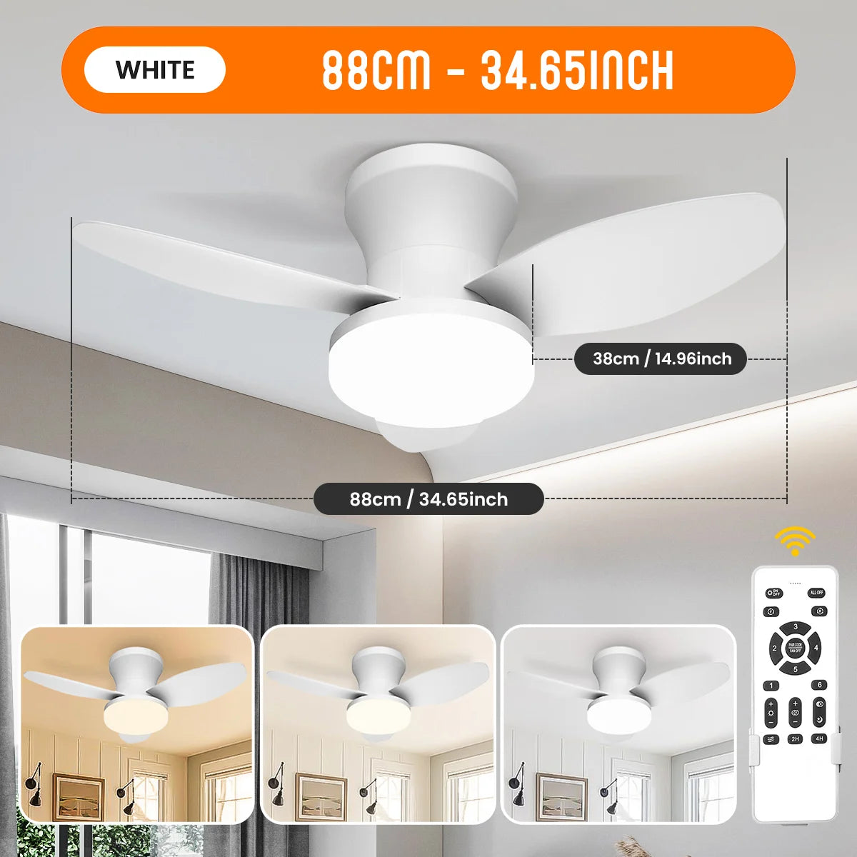 Mexllex Three Leaf Ceiling Fan With Remote LED Light