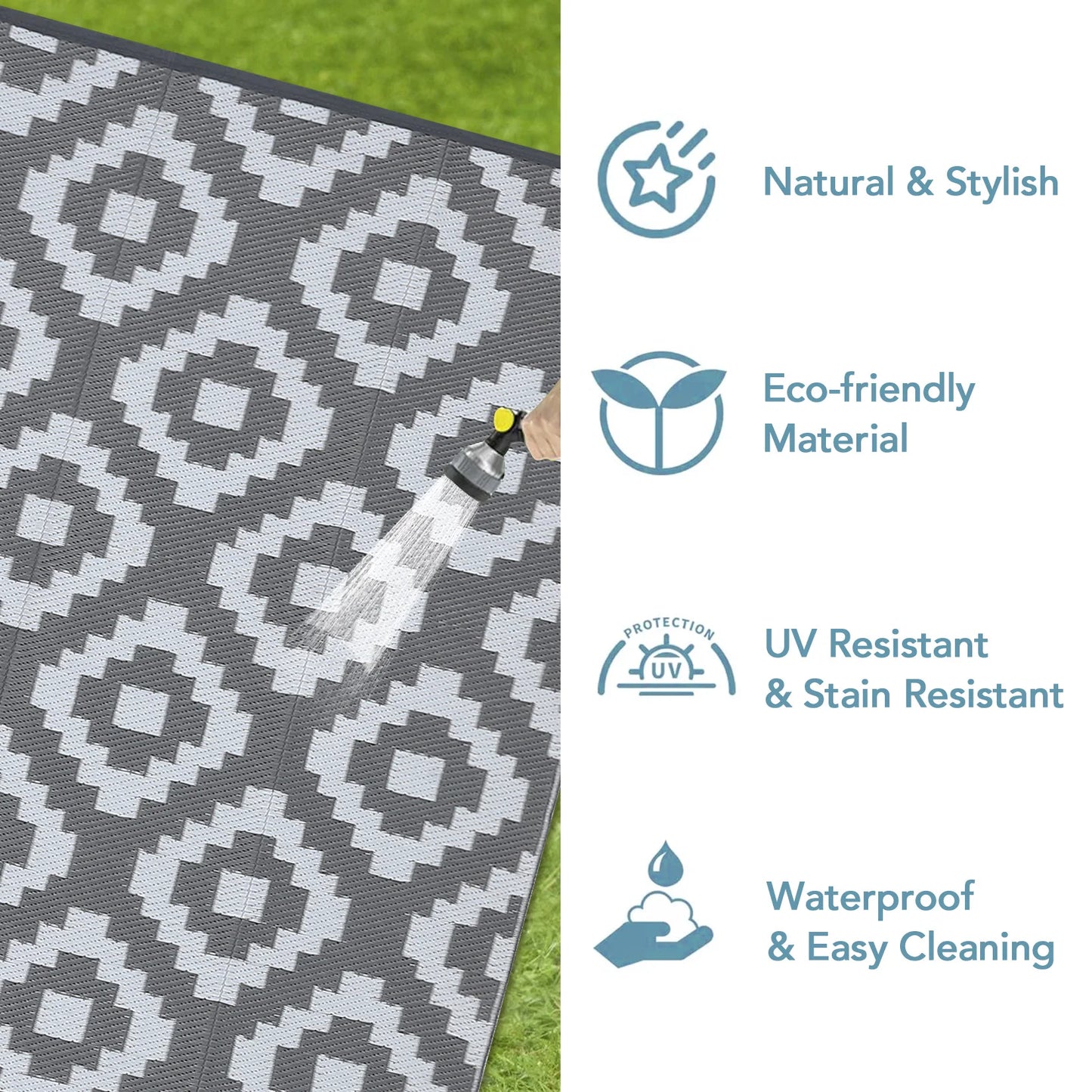 StudysetCN Outdoor Plastic Straw Geometric Rug Waterproof Reversible For Patio