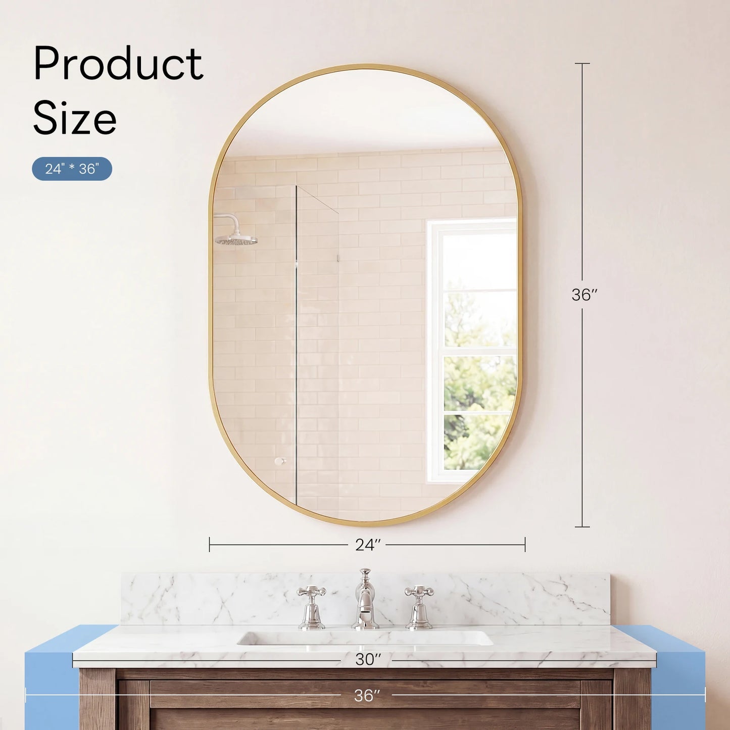 JHK Oval Wall Mirror With Metal Frame For Living Room