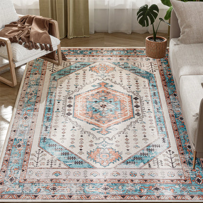 Soft Machine Washable Area Rug With Vintage Medallion Design