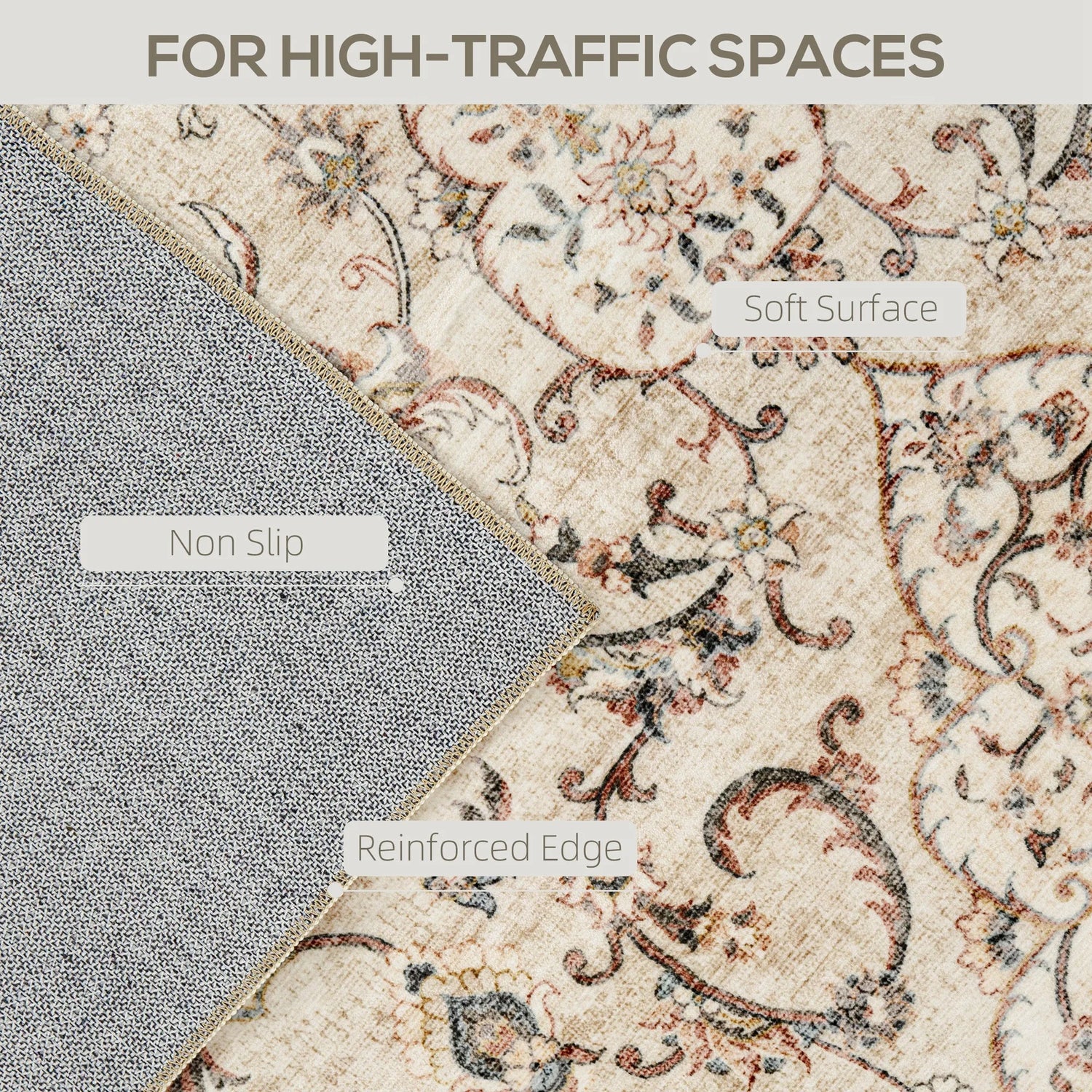 Machine Washable Vintage Oriental Medallion Polyester Area Rug