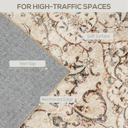 Machine Washable Vintage Oriental Medallion Polyester Area Rug