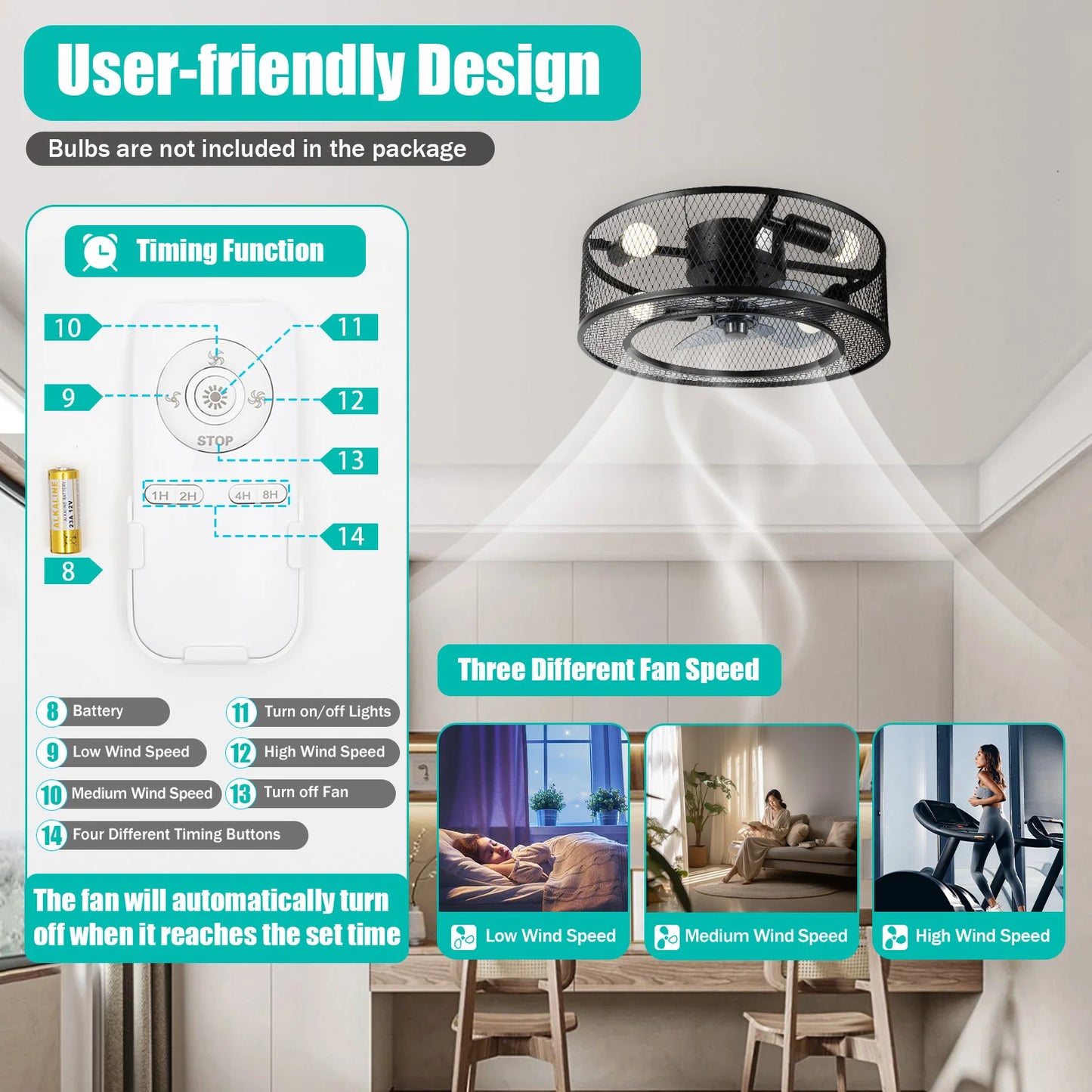 Ceiling Fan Light With E27 Base 40W For Living Rooms