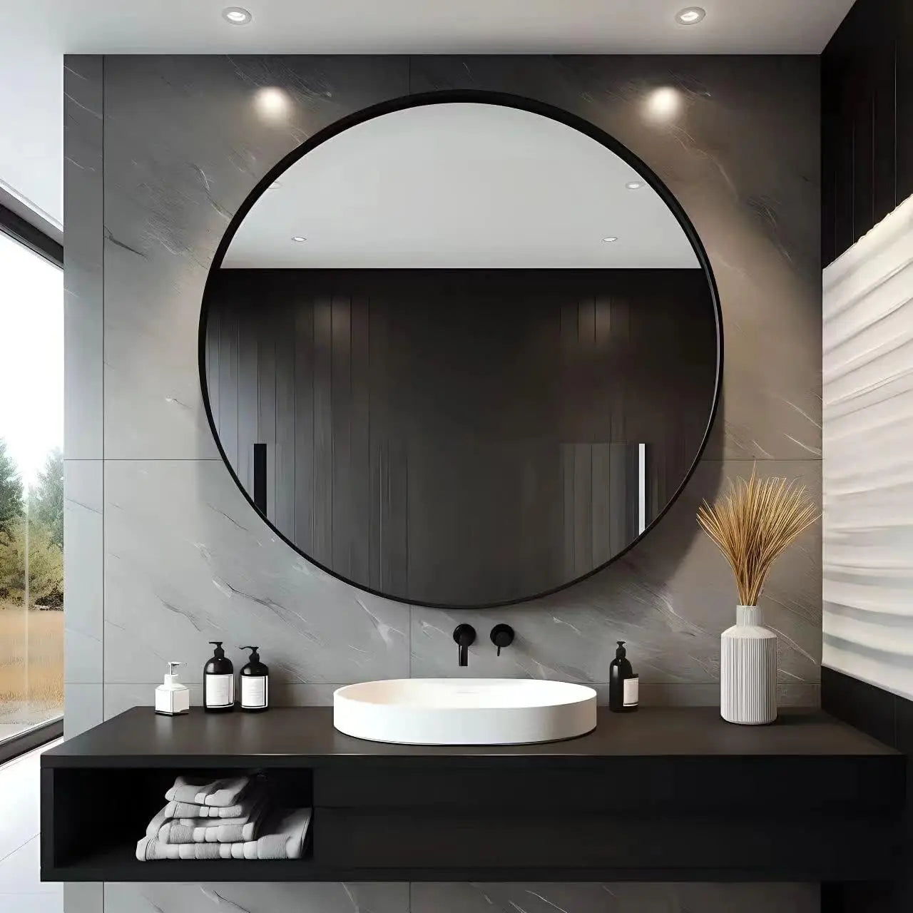 Circle Mirror With Metal Frame For Bathroom Vanity And Hallway