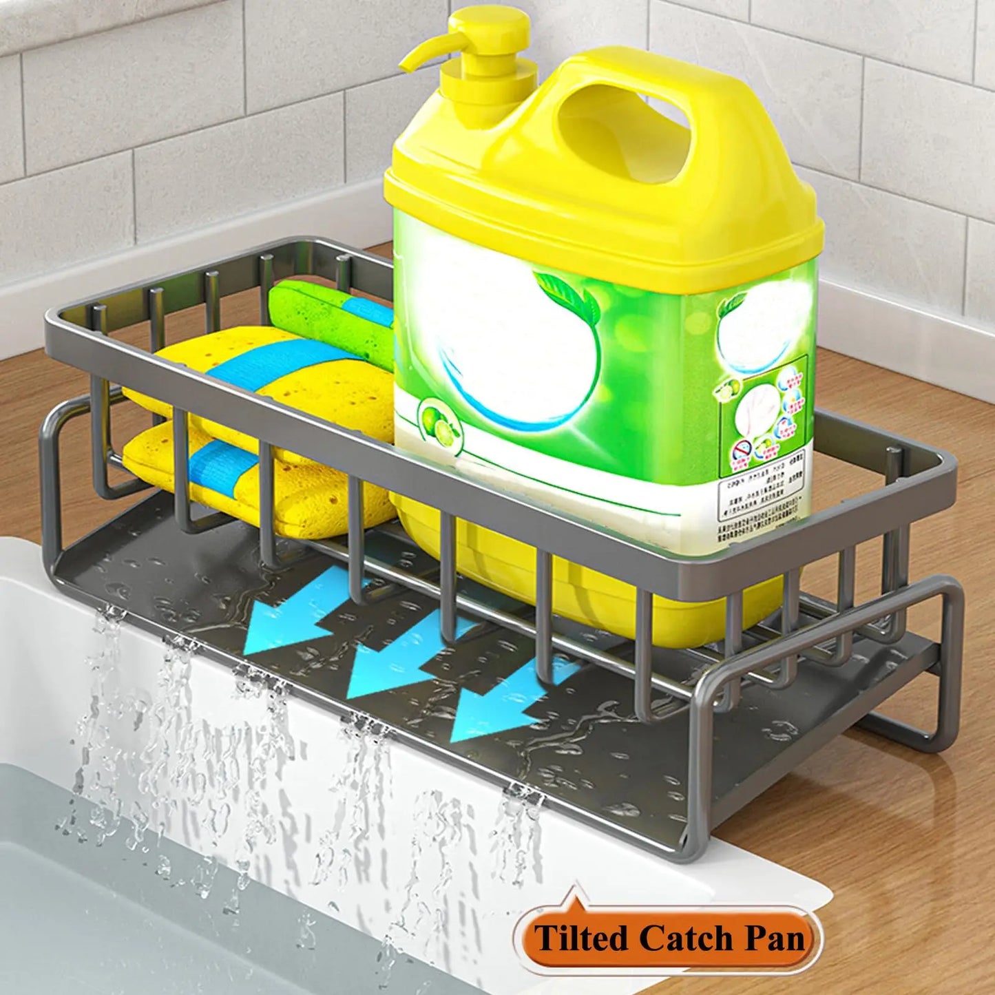 Rustproof Carbon Steel Kitchen Sink Organizer With Sponge Holder And Dispenser