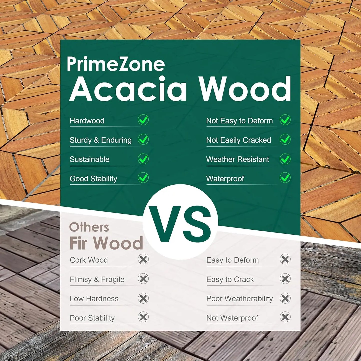 Acacia Wood Interlocking Deck Tiles For Outdoor Use