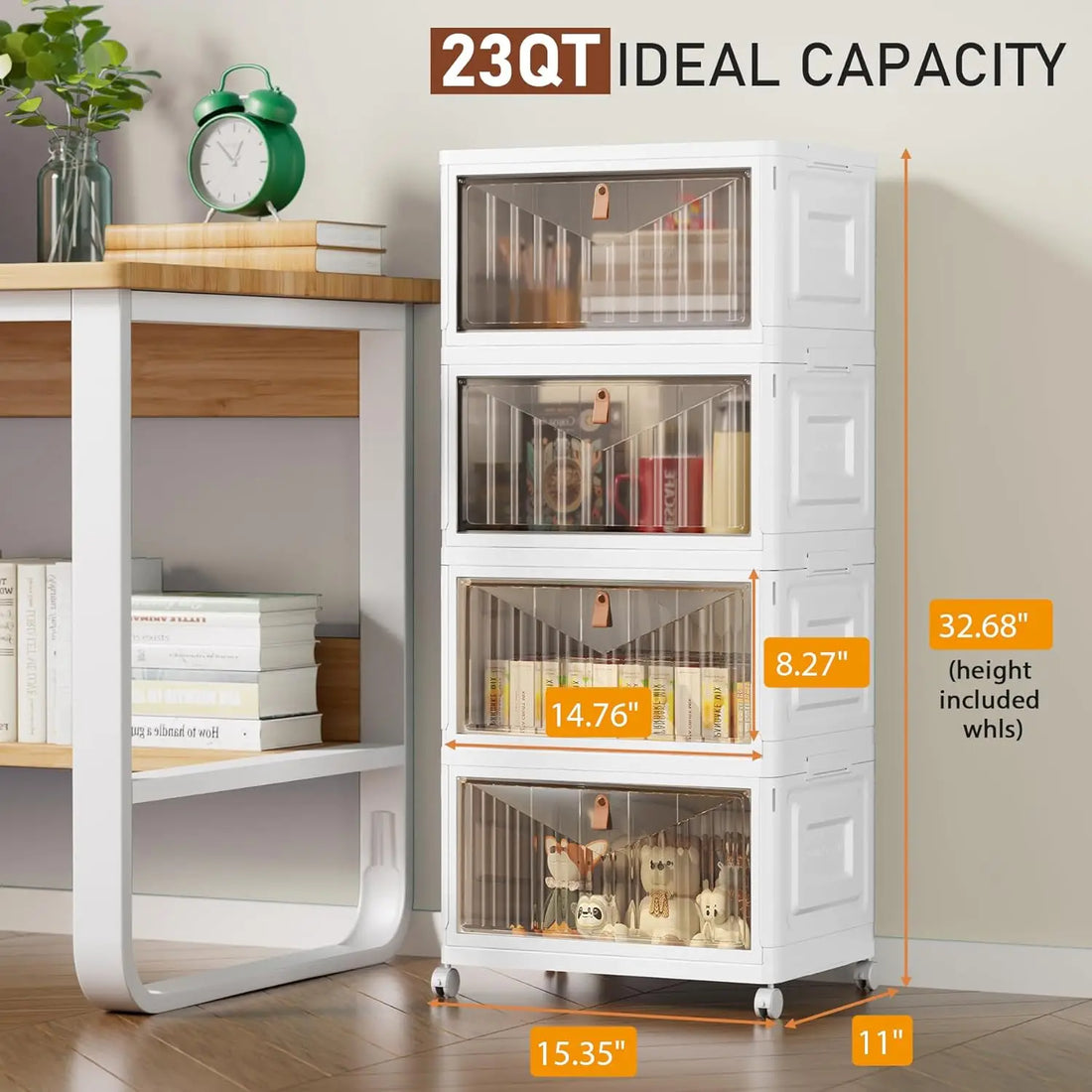 NBVCX Four Tier Collapsible Stackable Storage Bins With Wheels