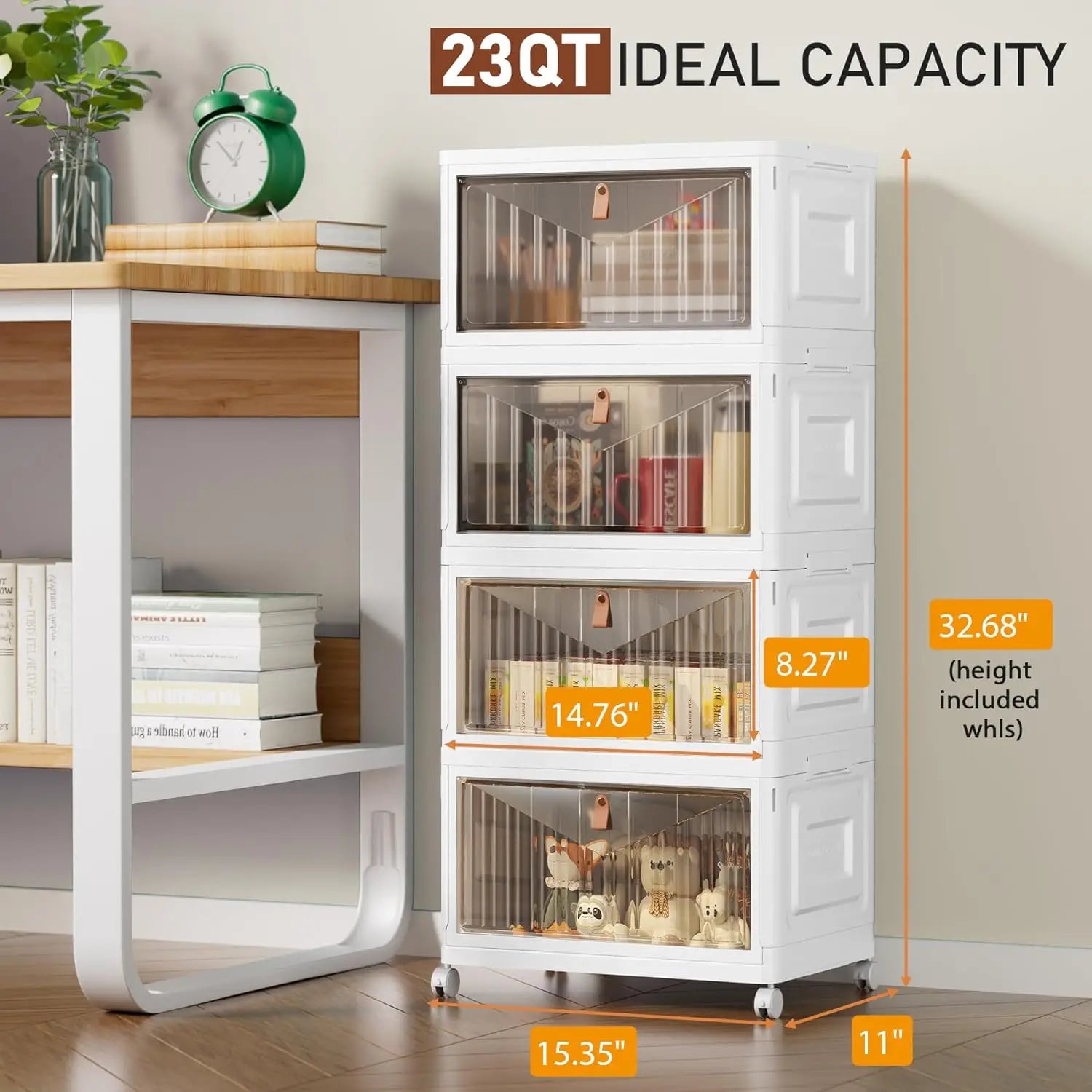 NBVCX Four Tier Collapsible Stackable Storage Bins With Wheels