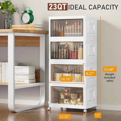 NBVCX Four Tier Collapsible Stackable Storage Bins With Wheels