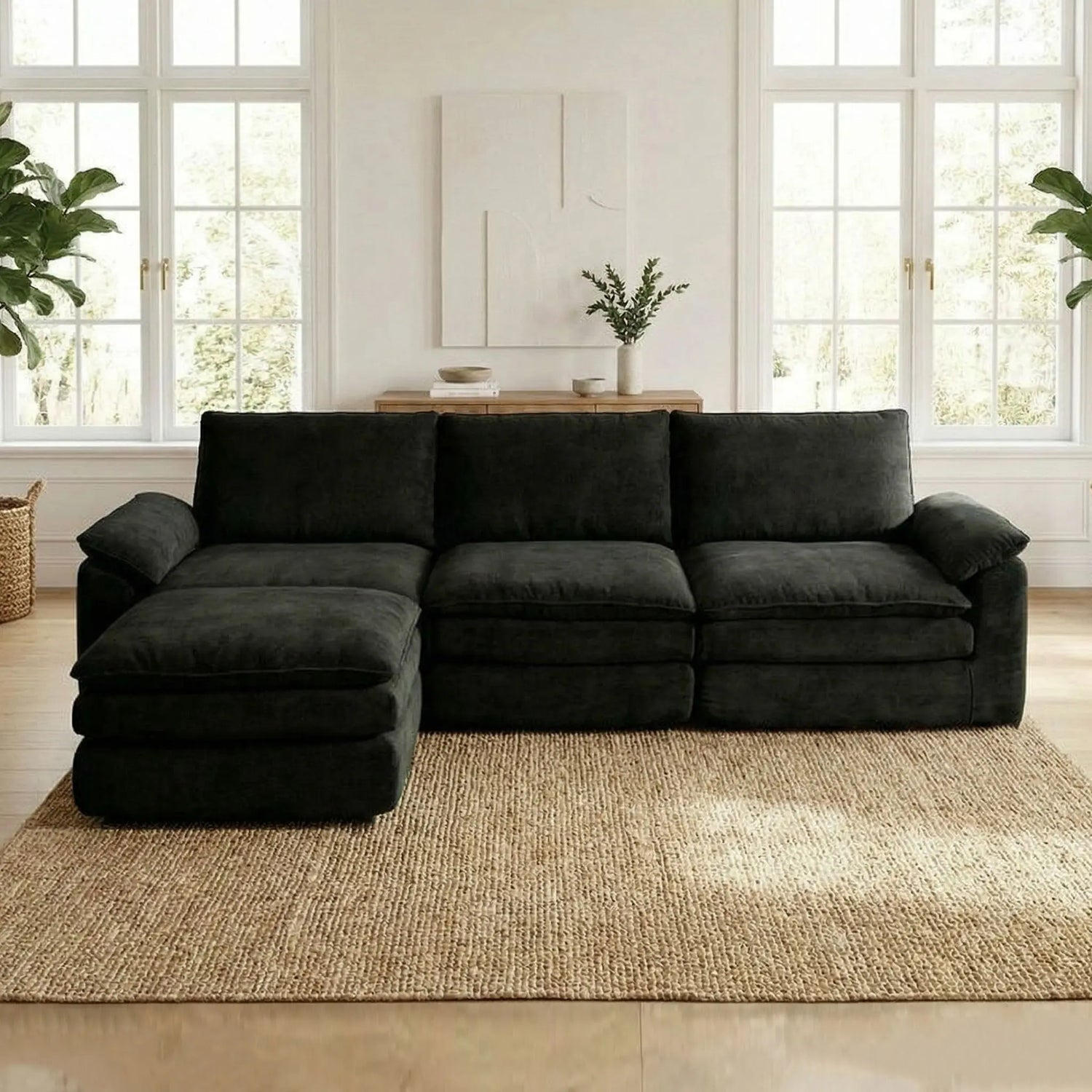 Chenille L Shaped Sectional Featuring Deep Seat And Chaise Lounge