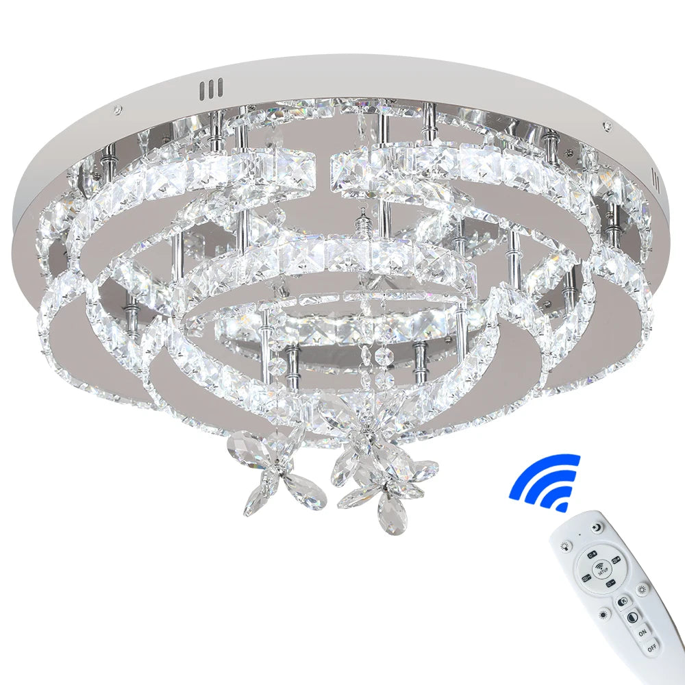 GreeLustr Flower Crystal LED Ceiling Chandelier With Dimmable RC