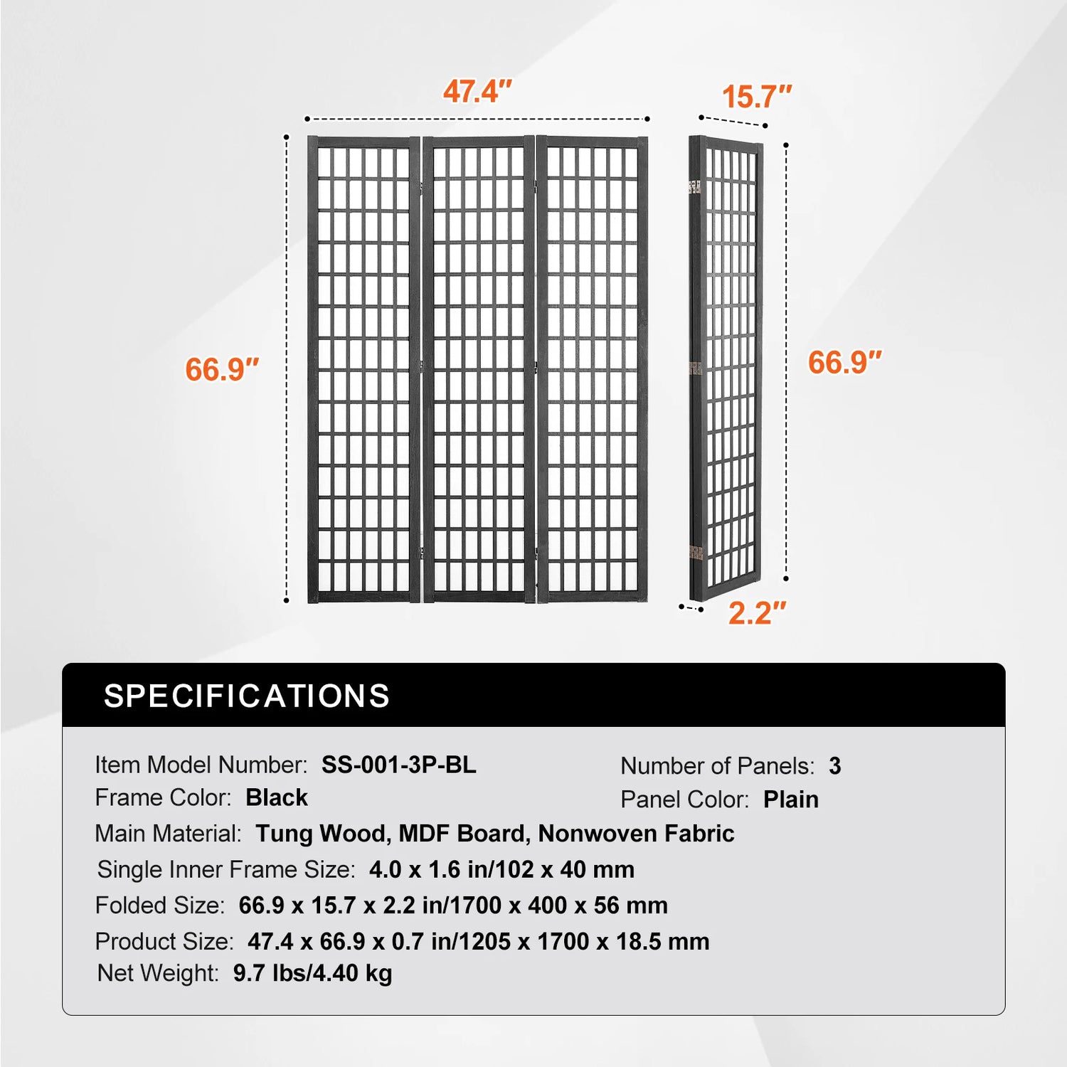SucceBuy Wood Folding Privacy Screen 3 Panel Room Divider