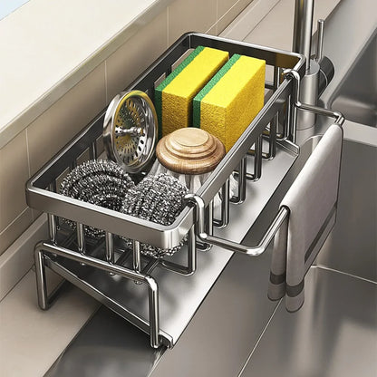 Kitchen Shelf Cleaning Cloth Storage  Stainless Steel Dish Rack for Kitchen Counter, Extendable  Dish Drainers with Cutlery