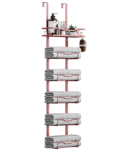 XIUWO 6 Tier Over Door Towel Rack No Drill Organizer
