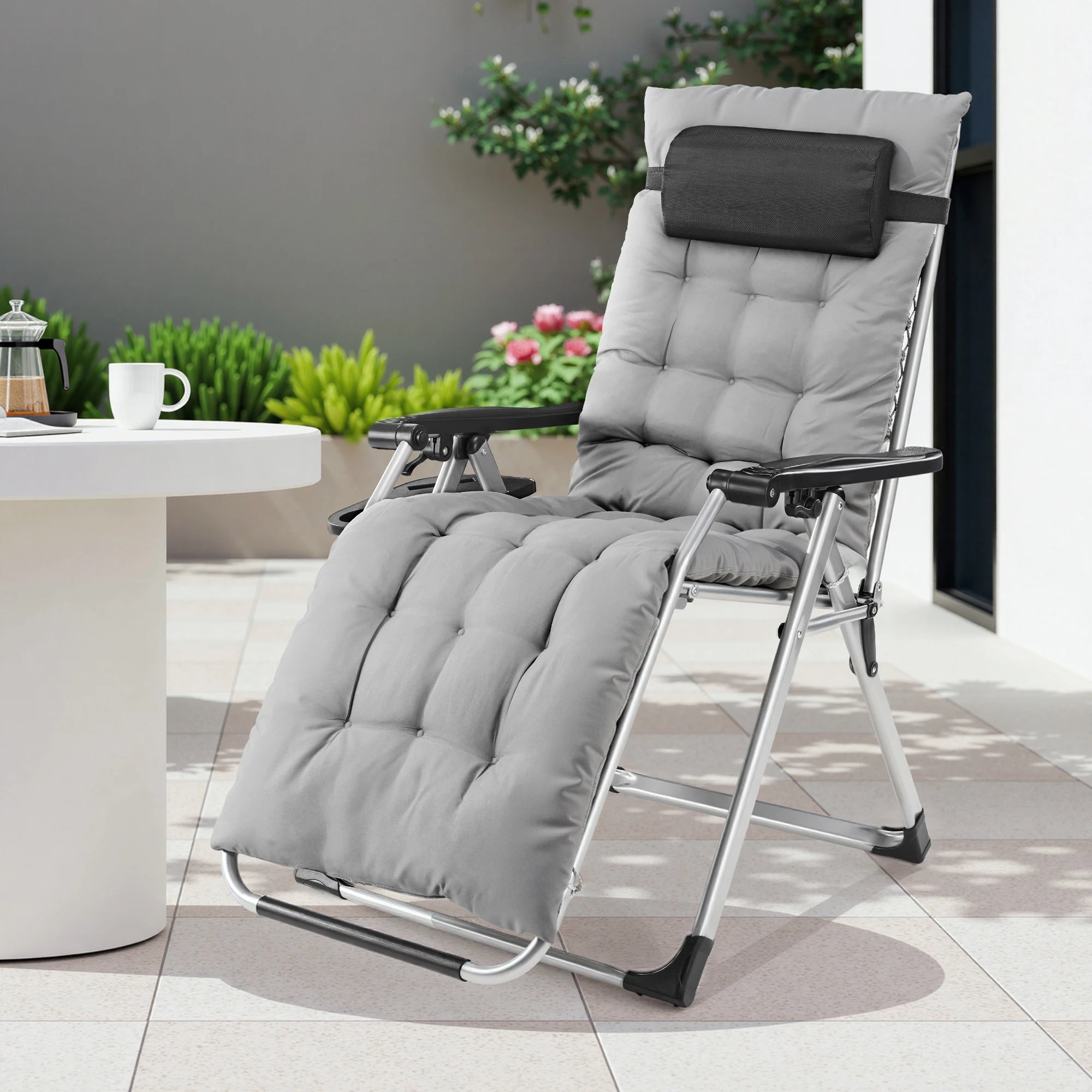 JHK Zero Gravity Recliner Folding Lounge Chair With Cup Holders