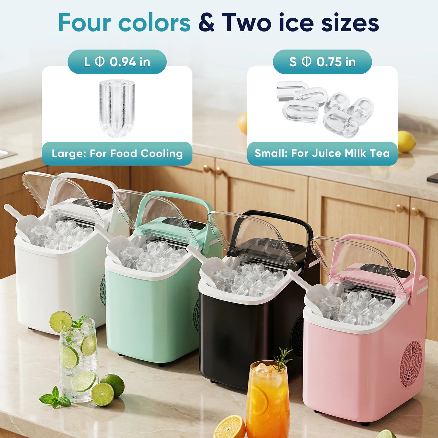 Portable Countertop Ice Maker With Rapid Ice Production And Handle