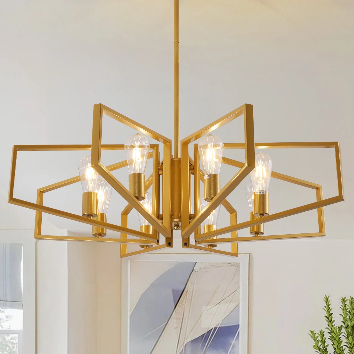 Modern 8 Light Geometric Chandelier With Adjustable Height Pendant