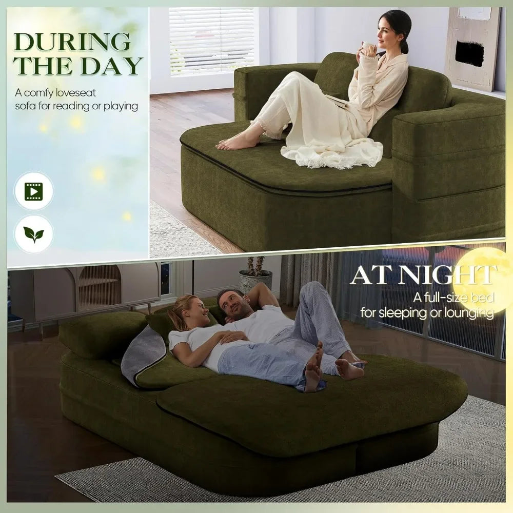 Convertible Sleeper Sofa Bed Modern Folding Futon Chenille Loveseat