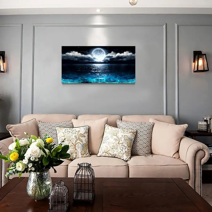 Moon Sea Ocean Landscape Canvas Wall Art Print For Living