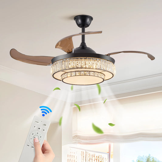 ARLGSITE Crystal Ceiling Fan Light With Remote Control Timer