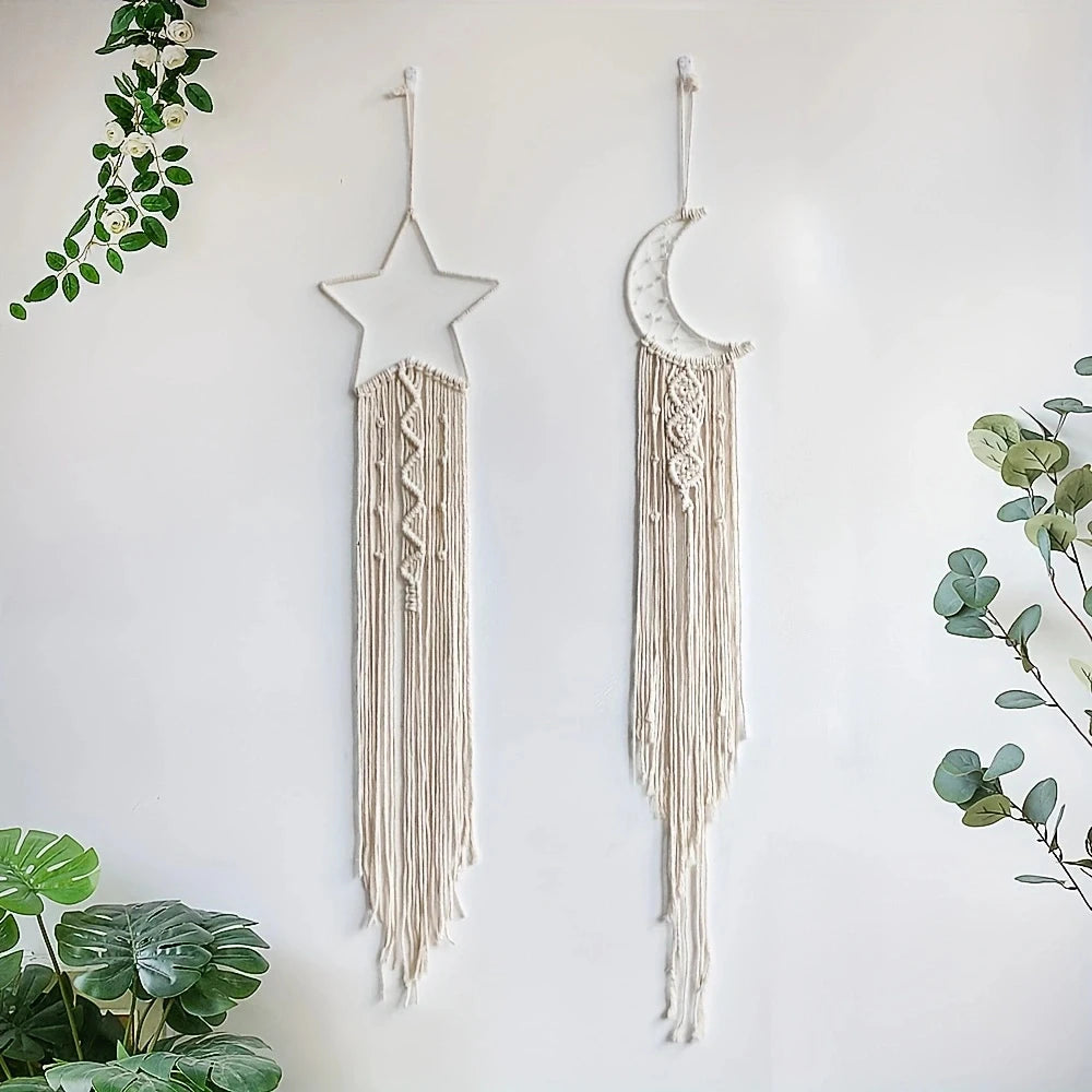 Dromenvanger Star And Moon Woven Pendants Set For Home Decor