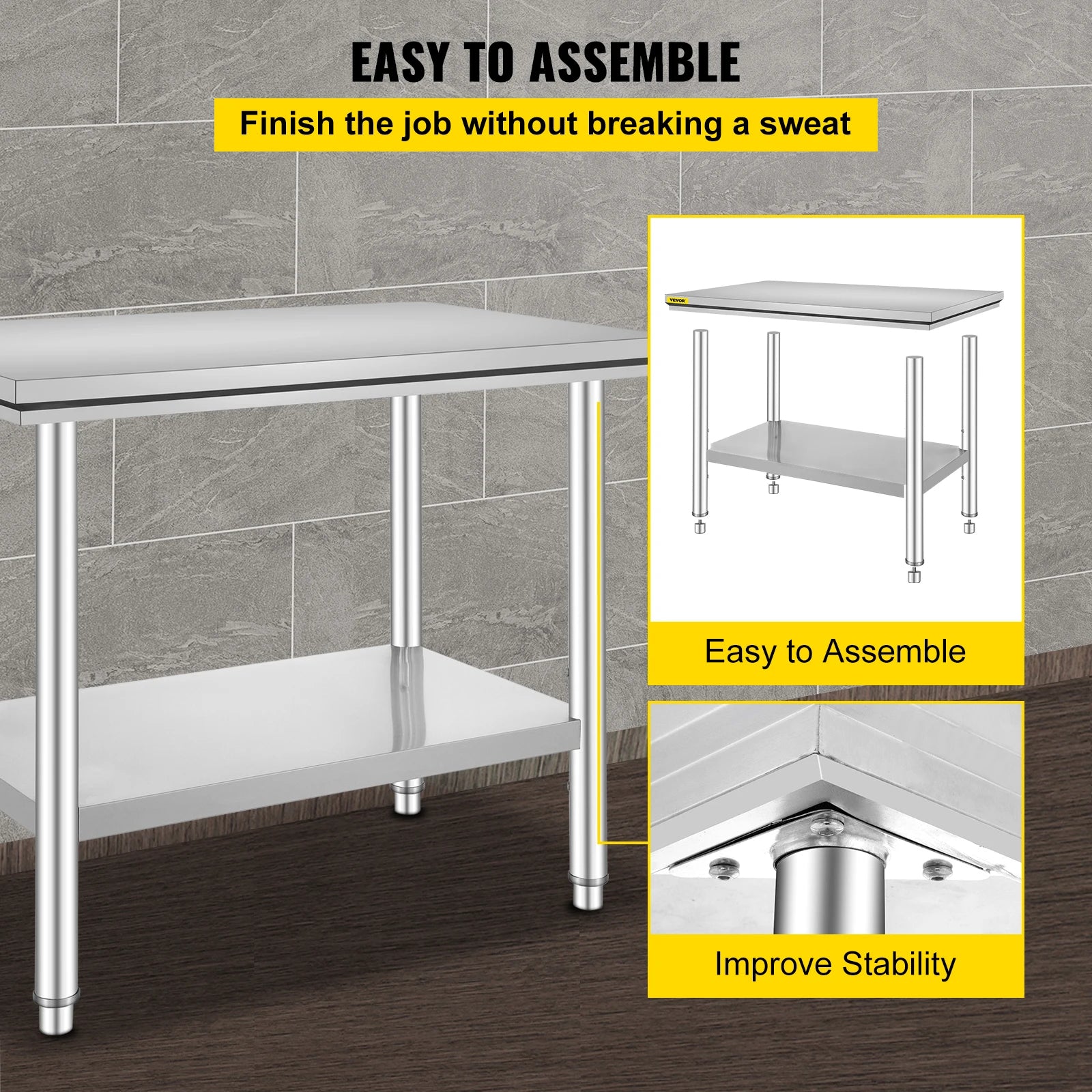 SucceBuy Stainless Steel Commercial Kitchen Workbench With Undershelf