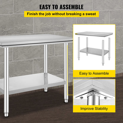 SucceBuy Stainless Steel Commercial Kitchen Workbench With Undershelf