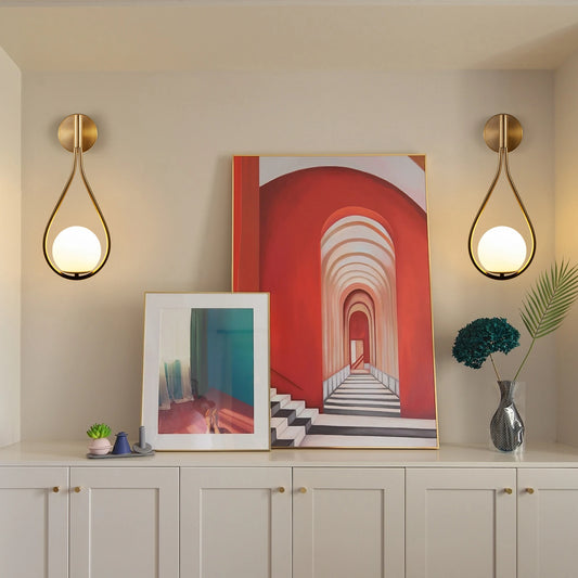 ARLGSITE Set of 2 Wall Sconces with Opal Glass Globe