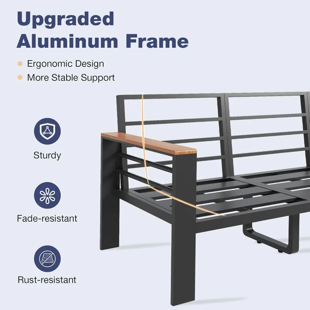 Aluminum Patio Furniture Set 7 Seats Outdoor Sectional Washable Cushions
