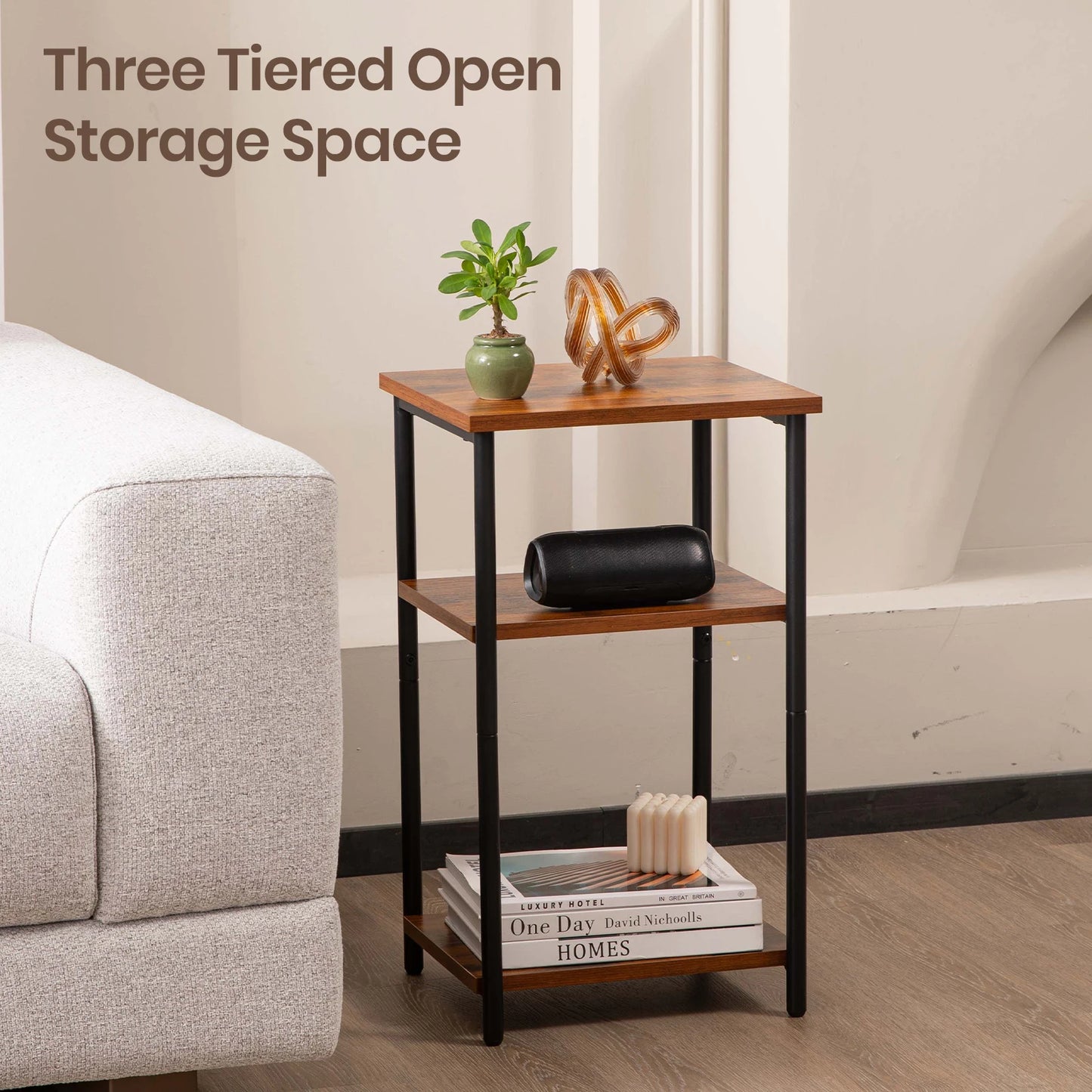 JHK Two Tier End Table With Adjustable Feet Space Saving