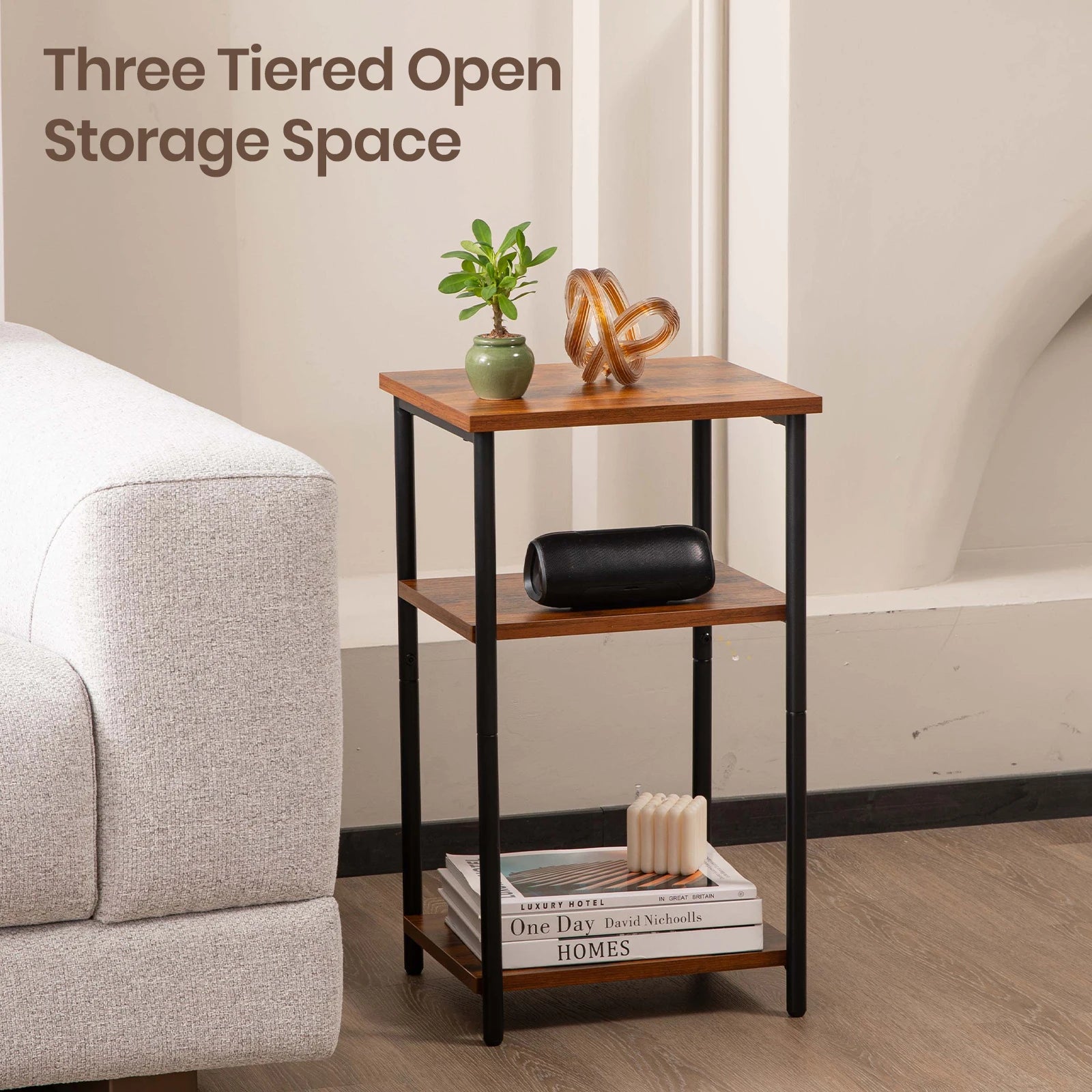JHK Two Tier End Table With Adjustable Feet Space Saving
