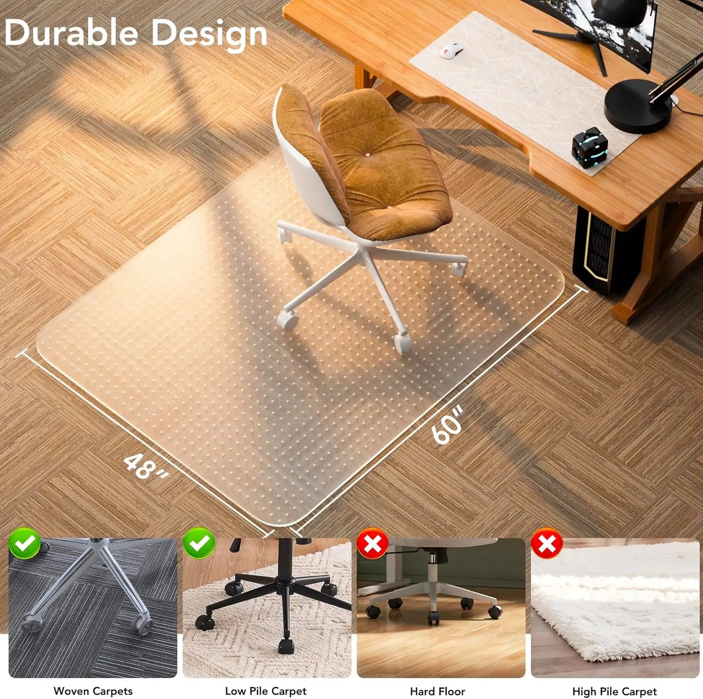 Clear Plastic Office Chair Mat For Low Pile Carpet Lip