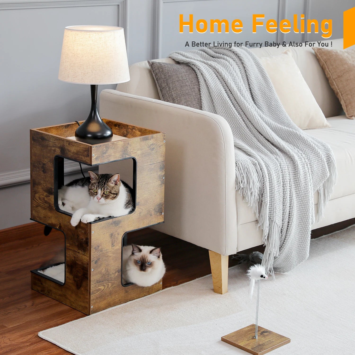 PAWZ Road Wood Cat Condo Bed With Removable Scratching Pad