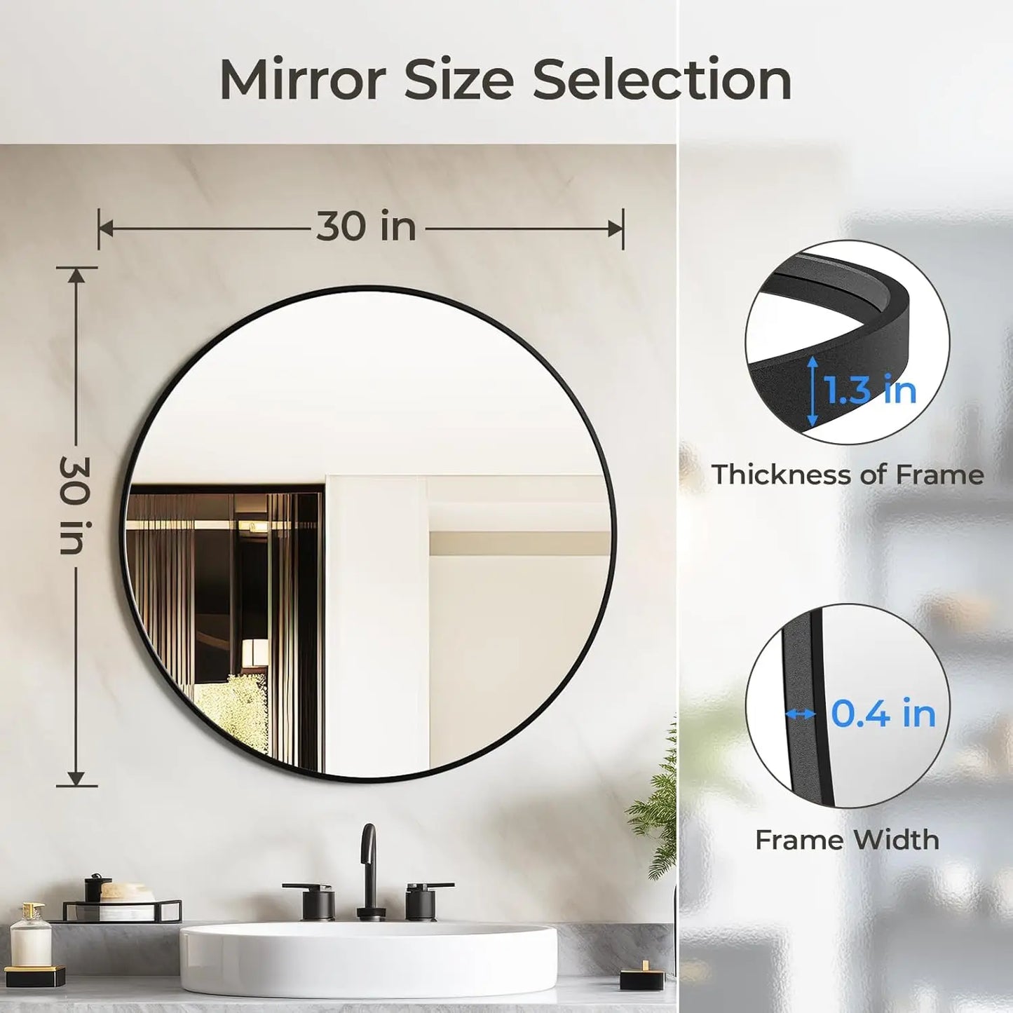 Circle Mirror With Metal Frame For Bathroom Vanity And Hallway