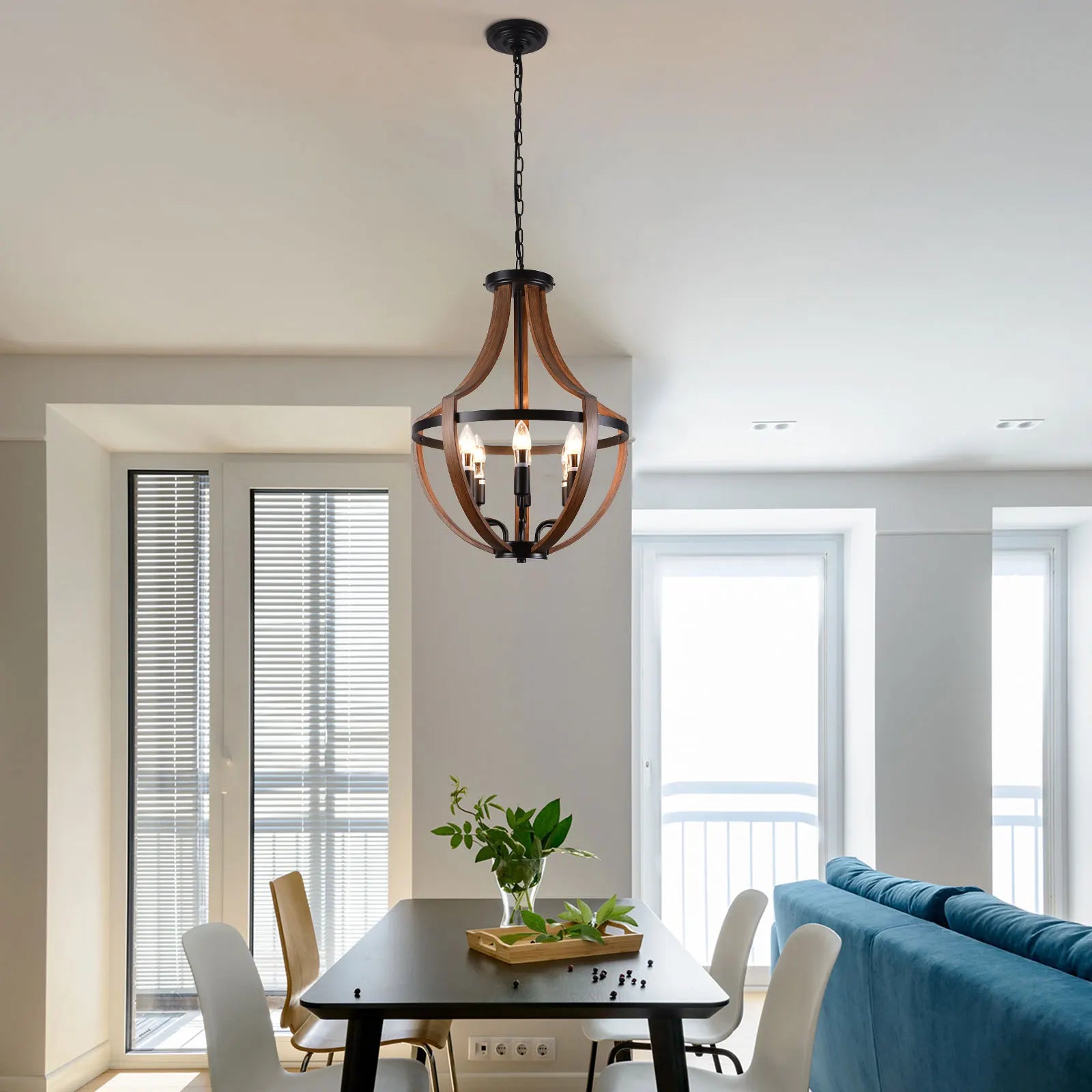 Modern Rustic Handmade Wooden Pendant Light Fixture For Kitchen Dining