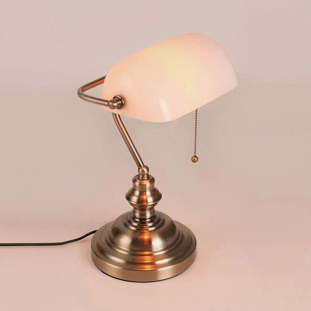 Newrays Glass Banker's Desk Lamp With Zipper Switch, E27 Base
