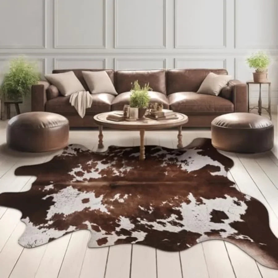 Faux Cowhide Cow Print Rug With Anti Slip Rubber Backing