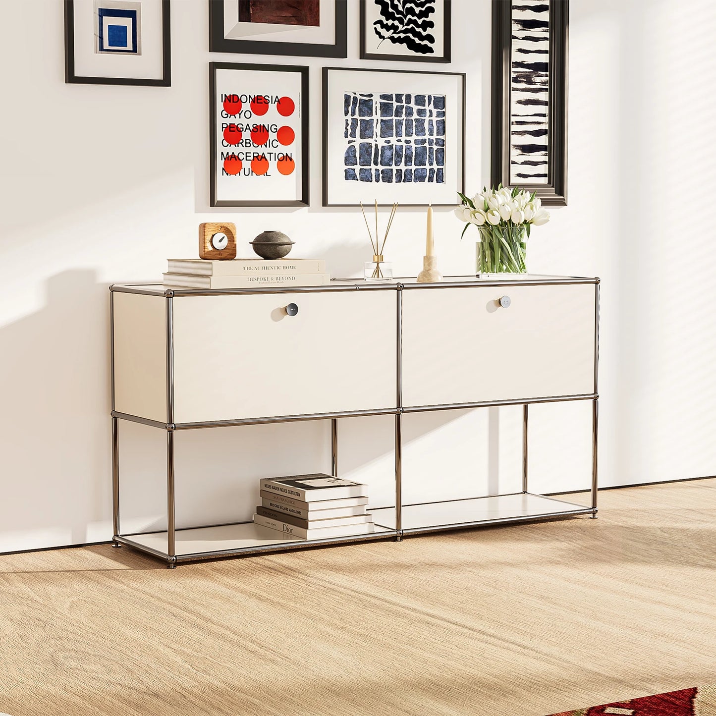 Modern TV Stand Storage Cabinet Stainless Steel Organizer