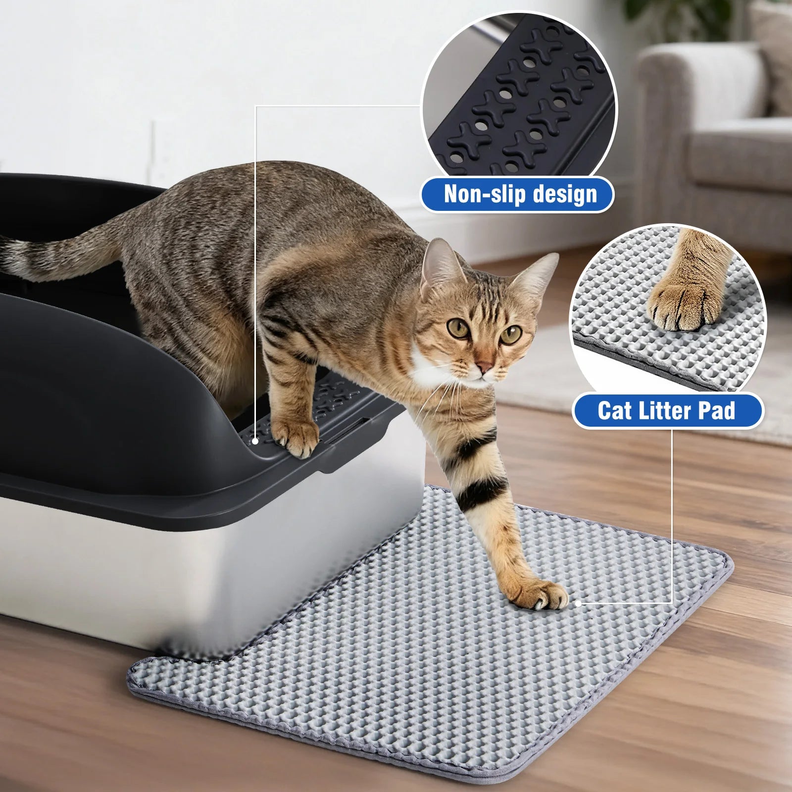 Stainless Steel Cat Litter Box Lid Scoop Mat Included