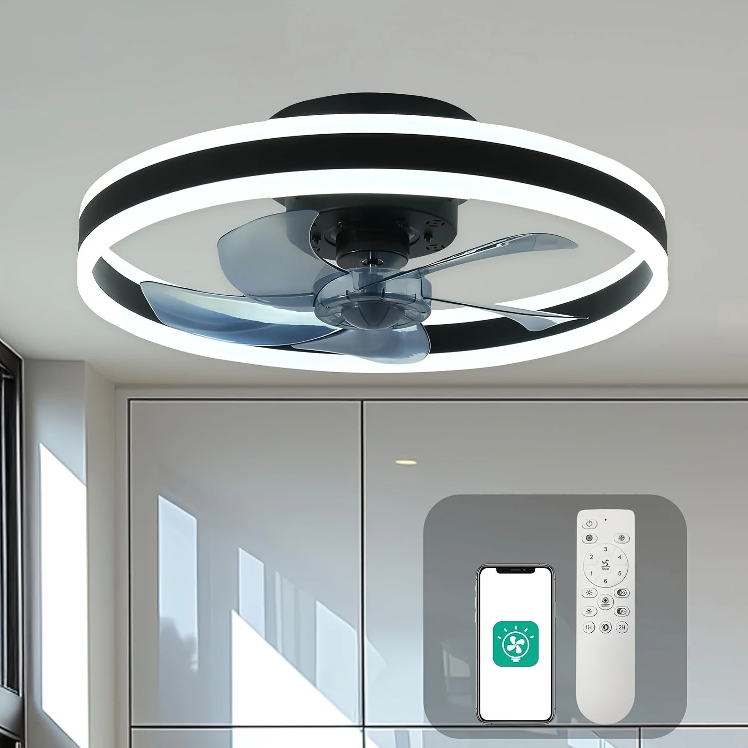 Orison Modern Low Profile Flush Mount LED Ceiling Fan
